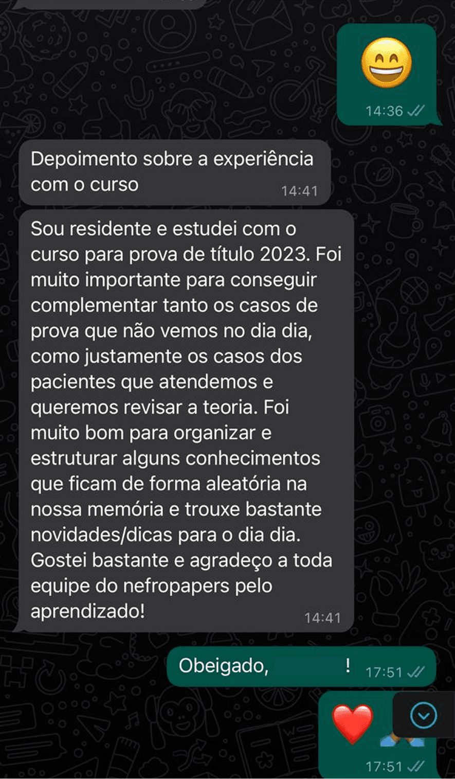 Depoimentos de alunos Nefropapers